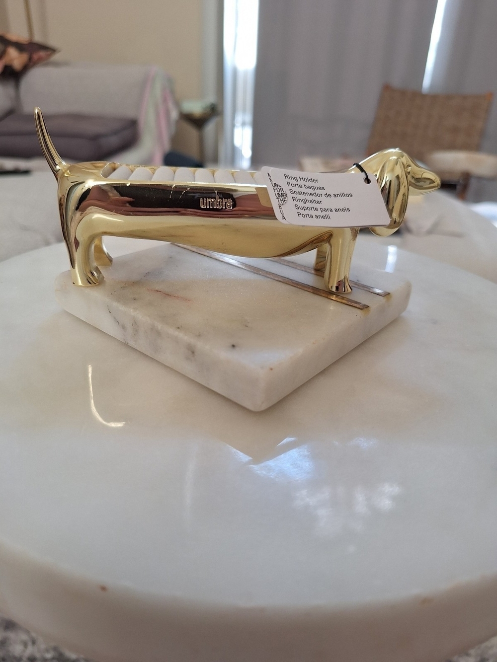 Umbra Gold Dachshund Ring Organizer with Beige Velvet Slots